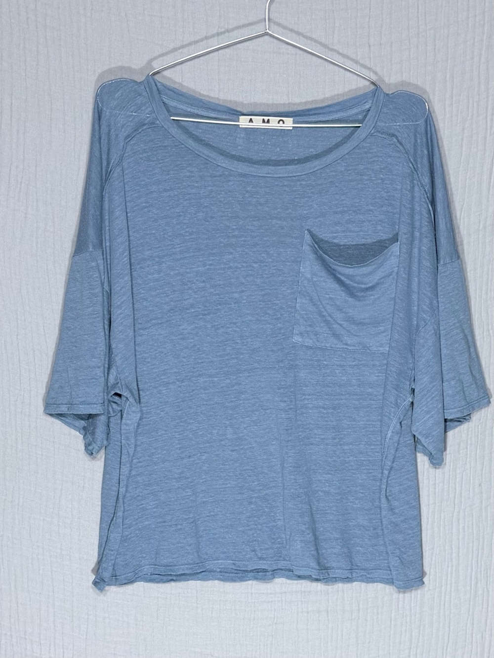 💙 AMO | Dusty Blue Relaxed Slouchy Oversized Pocket Tee - Short Sleeve | M/L
